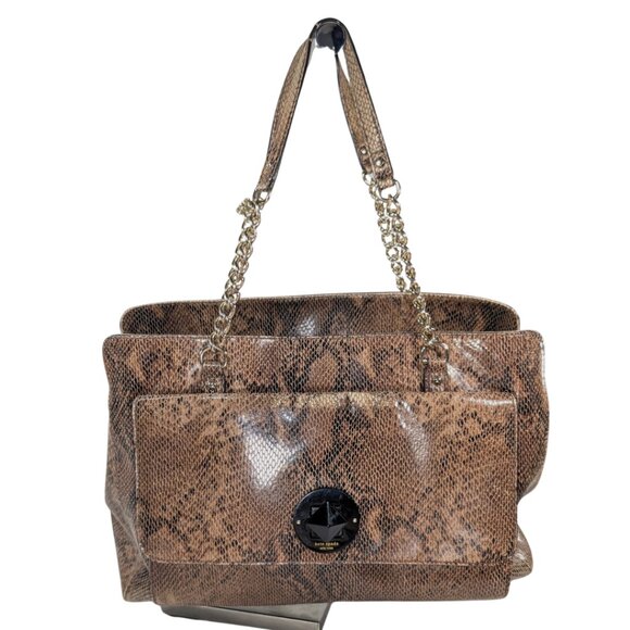Kate Spade Brown Snakeskin Leather Kensington Denee Chain Strap Turn Lock Tote - Picture 1 of 10